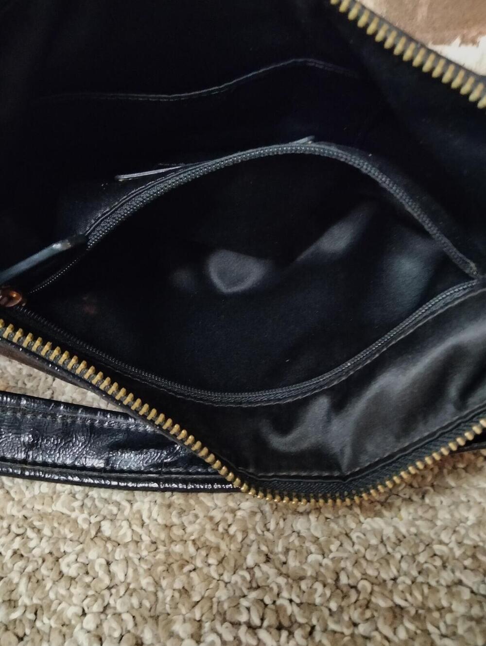 Coach Poppy Storypatch Hobo Bag Black Shimmer Leather Glam Purse F20017 - Picture 7 of 9